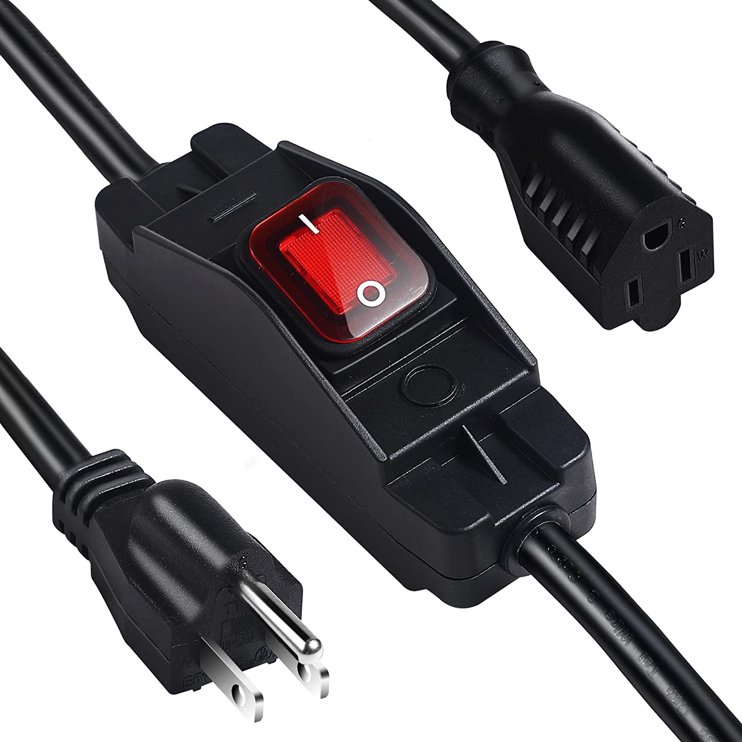 Outdoor Extension Cord with Switch On/Off Waterproof Switch 3 Prong Extension Cord with Inline Cord Switch, Heavy Duty Extension Cord 125v/250v Black Sjtw Extension Cord(6 Ft, Black)